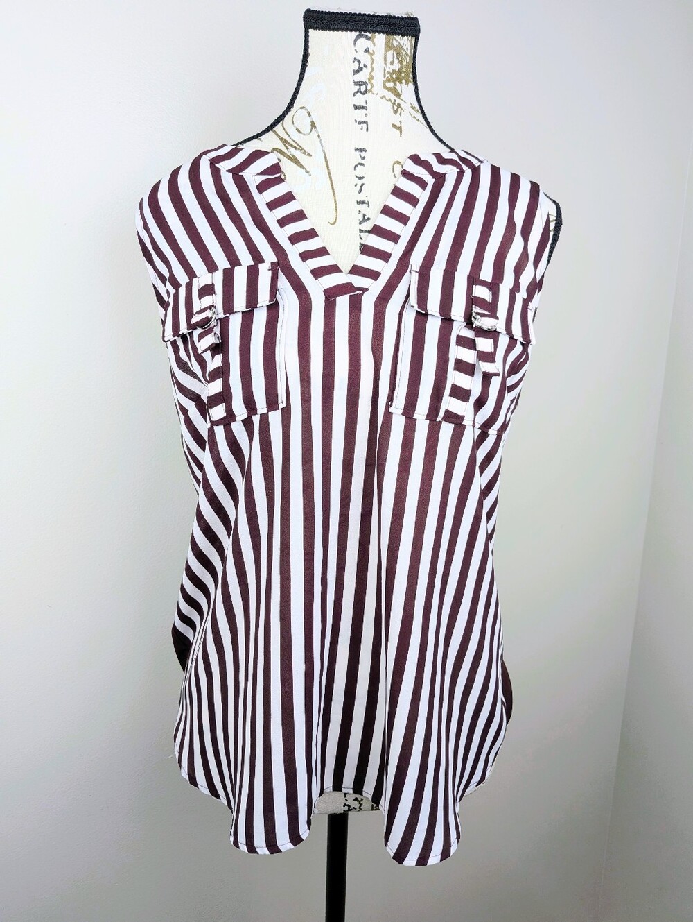 7th Avenue New York & Co Brown Striped Vneck Sleeveless Top XS Career Relaxed